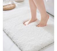 ILANGO White Bathroom Rugs 24" × 17" Non Slip & Super Absorbent Extra Thick Soft, Washable Bath Mat for Floor, Non Shedding Microfiber Plush Shaggy Bath Rug for Bathtub Shower Room Sink