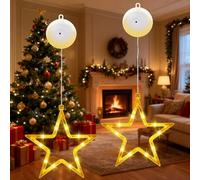 ILantule 2Pcs Christmas Window Lights,Christmas Star Window Lights,LED Warm White Battery Operated with Suction Cup,for Indoor Home Wedding Party Decorations - Stars
