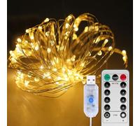 ILantule USB LED Lights, LED String Lights, 10M 100 LED USB Decorative Fairy Lights, with Remote Control, 8 Modes, for Indoor and Outdoor Christmas, Parties, Weddings, Warm Yellow