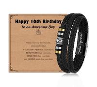 ilasif 10th Birthday Gifts for Boys, Black Muti-Layer Leather Bracelet Engraved Love You Forever, 10 Year Old Gifts for Boys Son Grandson Brother Nephew Friends Age 10 (10 Birthday)
