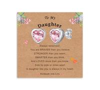 ilasif 925 Silver Pink Zircon Stud Earrings for Girls, Hypoallergenic Tiny Cute Heart Silver Stud Earrings, Birthday Christmas Gifts for Daughter Granddaughter Kids Toddlers Teen