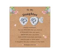 ilasif 925 Silver Stud Earrings for Girls, Hypoallergenic Tiny Cute Heart Cubic Zirconia Earrings, Birthday Christmas Gifts for Daughter Granddaughter Kids Toddlers Teen (To My Daughter)