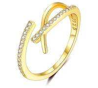 ilasif 925 Sterling Silver Plated Eternity Open Ring, Silver/Gold Cubic Zirconia Infinity Love Thumb Ring Jewelry Gift for Women Anniversary Birthday Wedding Engagement