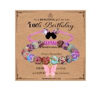 ilasif Birthday Gifts for 10 Year Old Girls, Adjustable Butterfly Bead Bracelet 10 Year Old Girl Birthday Presents for Daughter Granddaughter Sister Niece Friends with Card (10th Birthday)