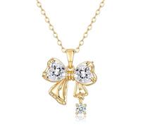 ilasif Bow Necklace for Women Girls, Stainless Steel/Gold Plated Chain Bow Necklace with Zircon for Mum Sister Bestie Girlfriend Wife, Gifts for Birthday Christmas (Gold)