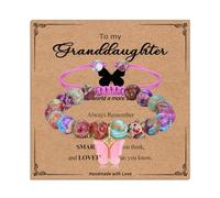 ilasif Butterfly Beaded Bracelet Gifts for Girls, Adjustable Woven Natural Stone Bracelet, Age 6-12 Girls Gifts for Daughter Granddaughter Birthday Back to School Christmas (To My Granddaughter)