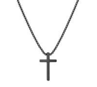 ilasif Cross Necklace for Boys, Silver/Black Stainless Steel Cross Pendant Necklace, Adjustable Cross Chain 50CM, Baptism Birthday Christmas Gifts for Teen Boys Son Grandson Nephew (Black)