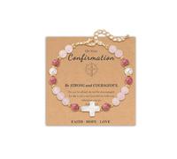ilasif First Holy Communion Confirmation Gifts for Girls, Natural Stones White Shell Cross Beads Bracelet, Christening Communion Baptism Gifts for Kids Teen Girls Religious Jewelry (Confirmation)
