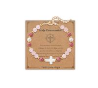 ilasif First Holy Communion Confirmation Gifts for Girls, Natural Stones White Shell Cross Beads Bracelet, Christening Communion Baptism Gifts for Kids Teen Girls Religious Jewelry (Holy Communion)