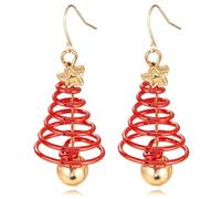 ilasif Gold Christmas Tree Earrings for Women, Red/Green/Pink Xmas Drop Spiral Hook Earrings with Star, Christmas Jewellery Gifts for Mum Sister Wife Girlfriend (Red)