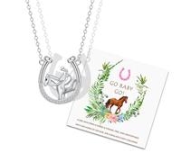 ilasif Horse Gifts for Girls Women Silver Horse and Girl Necklace, Horseshoe Necklace with Zircon Gift for Horse Lover, Birthday Christmas Gifts for Teen Girls Daughter Granddaughter Niece with Card