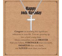 ilasif Silver Black Cross Necklace 16th 18th Birthday Gifts for Boys, Stainless Steel Cross Chain Necklace, Boys Birthday Jewellery Gifts for Son Grandson Nephew Brother (16th Birthday, Silver)