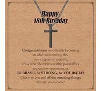 ilasif Silver Black Cross Necklace 16th 18th Birthday Gifts for Boys, Stainless Steel Cross Chain Necklace, Boys Birthday Jewellery Gifts for Son Grandson Nephew Brother (18th Birthday, Black)