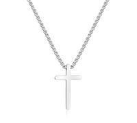 ilasif Stainless Steel Cross Necklace for Men, Silver/Black Cross Pedant Necklace with 50cm Chain, Religious Jewelry Gifts for Birthday Back to School Confirmation Graduation Christmas (Silver)