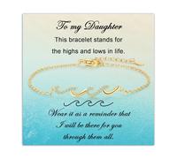 ilasif To My Daughter Gifts, Adjustable Gold Wave Bracelet for Women Girls with Blue Cubic Zirconia, Birthday Christmas Gifts with Card for Daughter from Mum and Dad