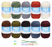 ilauke 10 x 50 g Wool for Crocheting, 500 g Super Soft Crochet Yarn Ball Colourful Mix Acrylic Wool Set with 2 Crochet Hooks 4 mm & 5 mm and Threader, Baby Yarn for Crochet and Knitting for Hat Shoes