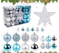 ilauke 101Pcs Christmas Baubles Set, Shatterproof Plastic Christmas Tree Decorations, Hanging Christmas Ornaments for Xmas Tree Holiday Wedding Party, Blue & Silver Baubles