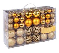 ilauke 105Pcs Christmas Baubles Gold Xmas Tree Decorations, Shatterproof Christmas Ornaments Balls in Various Sizes, Plastic Xmas Balls Hanging Decorations for Holiday, Wedding, Party, Gift Decor
