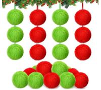 ilauke 12 Pcs Red Green Christmas Baubles Fluffy, 60mm Shatterproof Christmas Tree Decoration, Soft Xmas Ball Hanging Ornaments for Holiday Home Party Decor