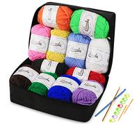 Ilauke 12 x 50 g Acrylic Knitting Yarn Kit, Super Soft Acrylic Yarn for Hand Weaving with 2 Hooks, 2 Needles, 8 Marker Pins and a Reusable Storage Bag