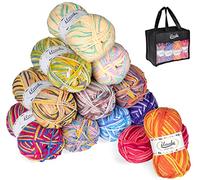 ilauke 12 x 50g Balls of Assorted Double Knitting Yarn for Crochet, Wool Acrylic Yarn Set Crochet Thread (Multi-Colored,4-Ply)