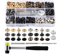 ilauke 120 Sets Snap Fasteners, Metal Snaps Button Canvas Snaps Kit Press Studs with Hammer and 4 Pieces Fixing Tool Kit 12.5mm Poppers Fasteners for Clothes Craft Repairs Decoration, 6 Colors