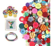 ilauke 1200 pcs Colorful Buttons, Mixed Colors Resin Craft Buttons with 10 pcs Colored Wires for Crafting, Sewing, Handmade Project, Manual Button Painting, 2 and 4 Holes(0.7-3 cm)