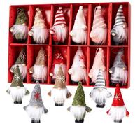 ilauke 12Pcs Mini Gnome Christmas Tree Hanging Ornaments | Soft knitted felt fabric, fluffy white beard design, reusable decor for Xmas wreath and gift labeling