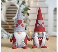 ilauke 2 Pcs Christmas Gnomes, 20cm Christmas Gonk Decoration with Red and Grey Heart, Scandinavian Santa Elf for Home Kitchen Farmhouse Holiday Festival Party