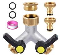 ilauke 2 Way Garden Brass Tap Splitter Set, 3/4" Brass Hose Splitter Connector, Y Valve Tap Garden Hose Splitter Two Way Tap Manifold for Home Garden Outdoor