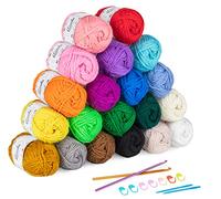 ilauke 20 x 30g Balls of Assorted Double Knitting Yarn, Colored Acrylic Yarn Set with 2 Crochet Hooks, 2 Needles, 8 Crochet Locking Stitch Markers