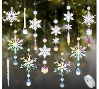 ilauke 20Pcs Christmas Tree Crystal Decorations, Snowflake Icicles Hanging Christmas Ornaments, Acrylic Colored Crystal Pendants for Xmas Tree, Outdoor Indoor Party Decor Supplies