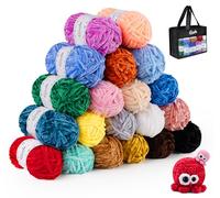 ilauke 20x30g Chenille Yarn, Soft Chenille Chunky Yarn for Knitting and Crocheting with Needles Crochet Accessories and Handbag, for Clothes, Blankets, Bags, DIY