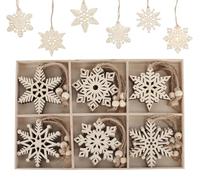 ilauke 24PCS Wooden Ornaments, Wooden Snowflake Embellishments for Christmas Tree, DIY Crafting, Home Decor (White)