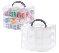 ilauke 2Pcs Craft Storage Box Transparent, 6 Tier Clear Plastic Tiered Craft Organiser Box for Kids, Arts and Crafts Boxes for Beads, Jewellery, Tools, 36 Compartments