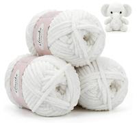 ilauke 300g(3x100g) White Chenille Yarn, Soft Fluffy Chunky Wool, Velvet Yarn, Thick Wool for Knitting&Crochet Amigurumi, Clothes, Handbag, Blankets, DIY