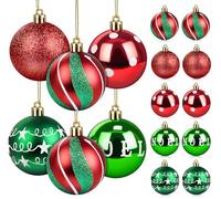 ilauke 30pcs Red & Green Christmas Baubles, 60mm Christmas Tree Decorations, Shatterproof Plastic Xmas Tree Ball Ornaments for Festive Holiday Party Wedding Home Decor