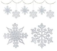 ilauke 36pcs Snowflake Christmas Decorations, Glitter Christmas Tree Decorations, Plastic Snowflake Hanging Ornaments for Party and Home Decor (Silver)