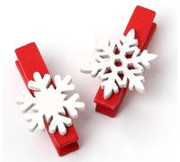 ilauke 50 Pcs Wooden Snowflake Clothespins Craft Clips, Red Christmas Card Pegs, Mini Pegs for Hanging Photos, Christmas DIY Decoration