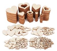 ilauke 500Pcs Wooden Heart Embellishments, Mixed Wood Heart Slices for Scrap Book DIY Crafting, Personalized Gifts, Wedding and Party Decoration 1cm 2cm 3cm 4cm