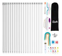 ilauke 56Pcs Knitting Needles Set, 35cm 11 Pairs Straight Single Pointed Stainless Steel Sweater Needles Set 2mm-8mm, Locking Stitch Makers, Large-Eye Blunt Needles, Measure Tape