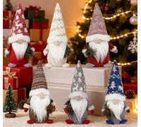 ilauke 6 Pcs Ghristmas Gnomes Decorations, 20cm Christmas Gonk Gnome Plush Xmas Winter Decorations, Handmade Plush Santa Elves - Holding a Pinecone for Home Kitchen Farmhouse