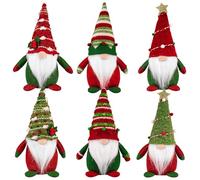 ilauke 6 Pcs Ghristmas Gnomes Decorations, 20cm Christmas Gonk Gnome Plush Xmas Winter Decorations with Red and Green Striped, Handmade Plush Santa Elves for Home Kitchen Farmhouse