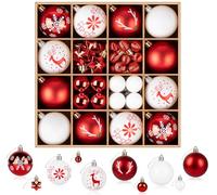 ilauke 60Pcs Christmas Baubles Set, Red & White Christmas Balls Shatterproof, Xmas Tree Ornaments, Hanging Decorations for Xmas, Wedding, Party, Home Decor, 6cm&3cm