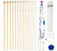 ilauke 70Pcs Bamboo Knitting Needle Set, 18 Pairs Single Pointed Wooden Knitting Needles 2mm-10mm, Knitting Kit for Beginners Adults, with 33Pcs Knitting Accessories