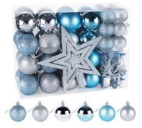 ilauke 70Pcs Christmas Baubles Set, Christmas Balls Shatterproof, Christmas Tree Ornaments, Hanging Christmas Decorations for Xmas Tree, Wedding, Party, Blue & Silver
