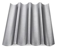 ilauke Baguette Baking Tray Perforated French Stick Loaf Baking Molds Pan for 4 Baguettes（Silver）