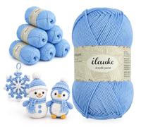 ilauke Blue Crochet Yarn, 300g (6×50g) Acrylic Yarn, Soft Breathable Knitting Wool, 6-Ply Wool for Blankets, Clothes, Amigurumi & DIY Crafts, Granny Squares, 3D Crochet Patterns