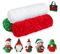 ilauke Chenille Yarn Chunky 3x100g, Soft Velvet Yarn, Super Chunky Chenille Wool (Red, White, Green) with Handbag for Christmas Clothes Blankets Bags DIY