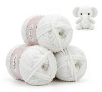 ilauke Chenille Yarn Chunky 3x100g, White Soft Velvet Yarn, Super Chunky Chenille Wool for Knitting Clothes, Handbag, Blankets, DIY- Ideal for Beginners Adults